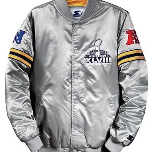 STARTER Silver Bomber Jacket with Embroidered Patches